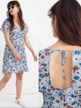 Madewell Open-Back Mini Dress Womens 8 Wildflower Garden Flutter Sleeve Cottage